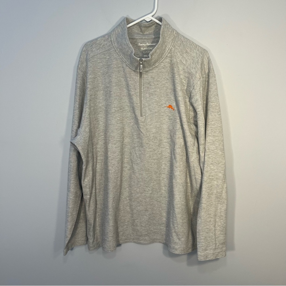 Tommy Bahama Shirt Mens XXL 2XL Gray Quarter Zip IslandZone Golf Casual